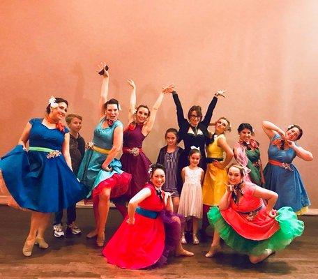 Paula posing with her children and dance crew backstage at the Herbst Theater.