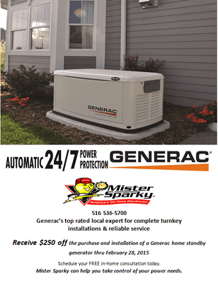 We are certified Generac installers.  We install, service and repair all Generac stand-by generators.