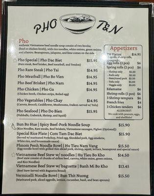 Front of the menu