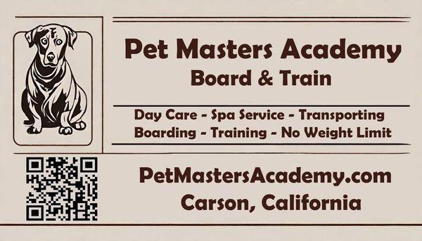 Try our board and train services, along with our shuttle and spa amenities, on petmastersacademy.com.