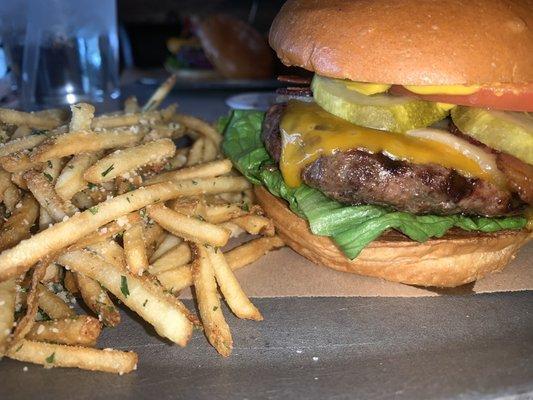 Cheddar Burger with Truffle fries