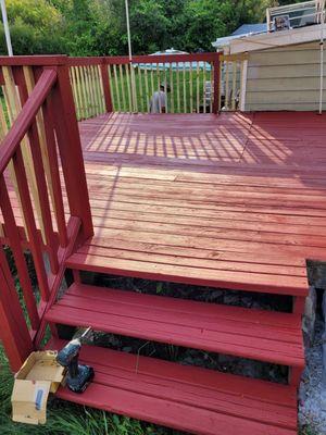 Stain stairs and Deck, rust barn Red