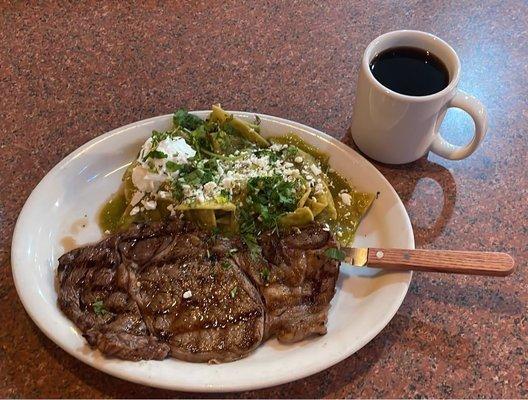 Ribeye w/salsa verde chilaquiles (was told this was a larger than normal steak)