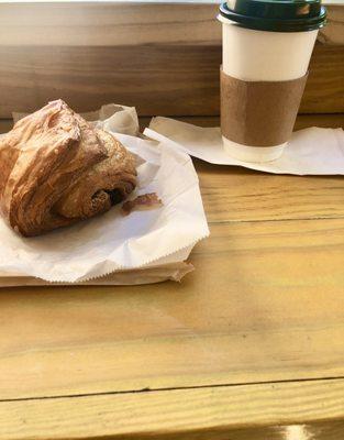 Chocolate croissant and americano