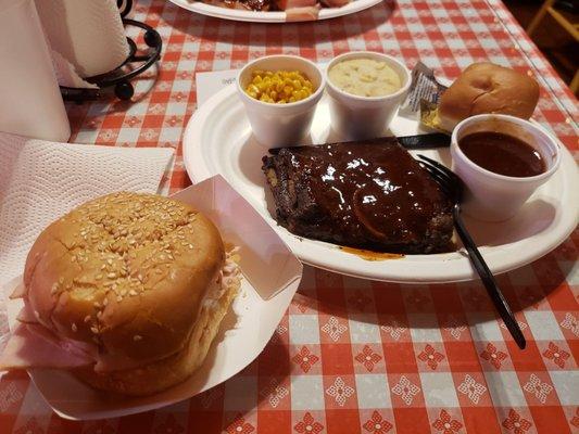 1/3 slab ribs and turkey sandwich combo (corn and garlic mashed potatoes)