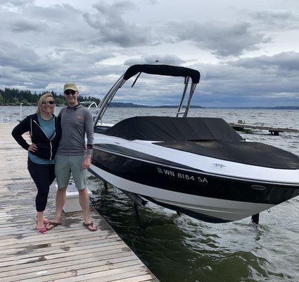 Boat delivered to our lift on Lake Washington on a stormy spring day.