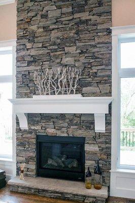 Fireplace stone work and custom mantle- Birmingham,mi