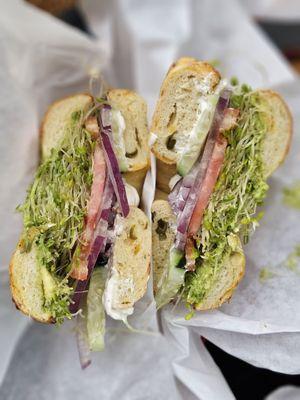 Veggie bagel  with avocado called morning bagel