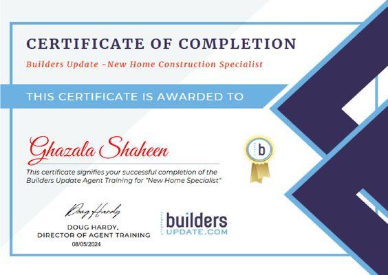 Certified New Home Construction Specialist!