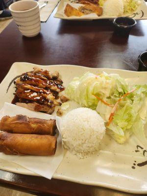 Chicken teriyaki and spring rolls lunch special (10.99).