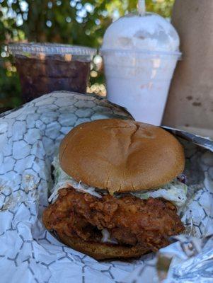 Chicken Sandwich with slaw & a C&C shake