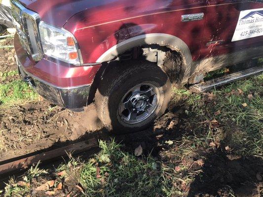 Winch, stuck in mud