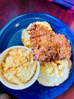 Nashville hot chicken sandwich with hash brown casserole