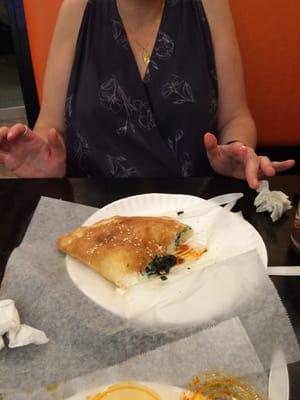 Spinach onion and olive make your own calzone. Mmmm