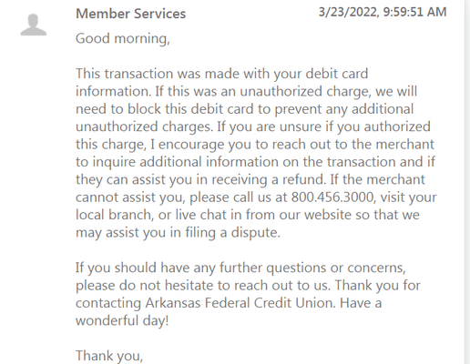 zombie employee replying to me after my third try to contact them about charges.