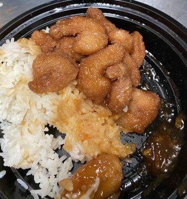 1/2 serving of orange shrimp, $10.99.