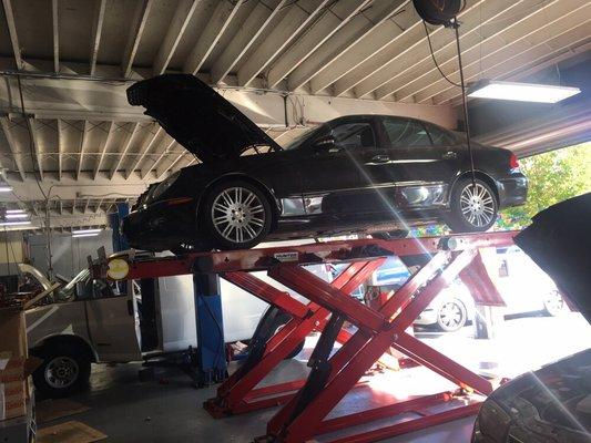 08 Mercedes Benz E55 AMG getting Wheel Alignment