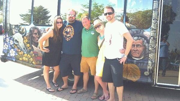 Group shot in front of the bus, with tourmaster Murph in the middle!