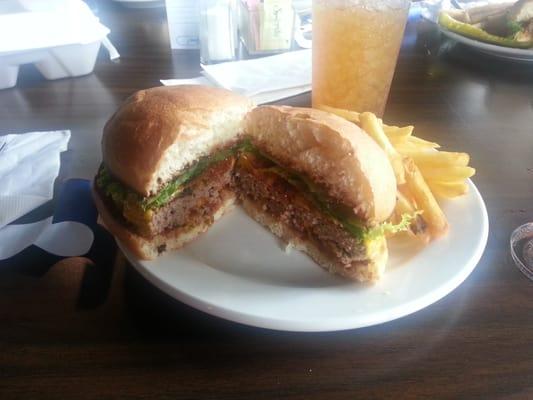 Bacon cheeseburger and fries. Yummy.