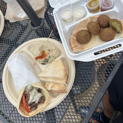 Lamb/Beef Shawarma, Baba Ghanoush, & Falafels.