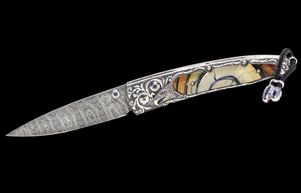 William Henry B10 Noble Knife with fossil mammoth tusk inlay.