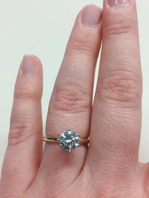 Custom 18-carat gold band + platinum prong setting! Thank you Debbie!