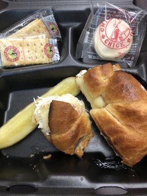 Croissant melt with fancy Nancy chicken salad. The baked potato soup