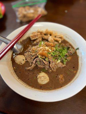 Pork boat noodles. Mesa has the best boat noodles around in LA, hands down. Get the back of fried pork rinds.