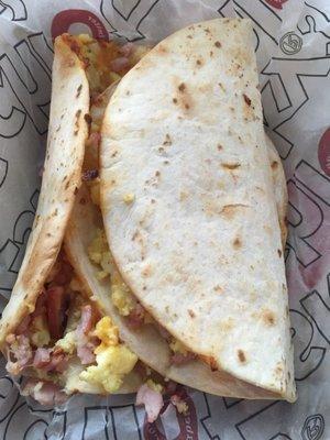 The Hamdilla (breakfast quesadilla) came like this. Is it supposed to be a taco in a taco? 2 separate 'quesadillas'?