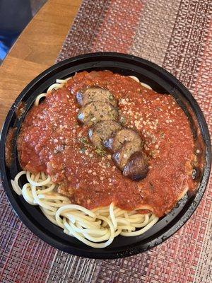 Spaghetti with meat sauce + sausage for upcharge