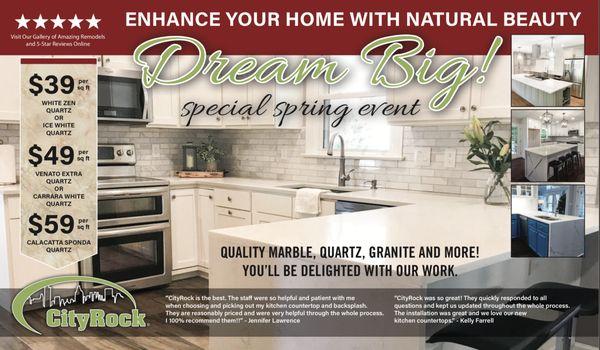 *SPECIAL OFFER* CityRock's Special Spring Event is here! During April and May, we have amazing prices on some of the finest quartz.