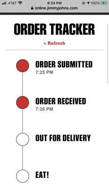 Here is my order that was received at 7:26, and the time on my phone, an hour later.