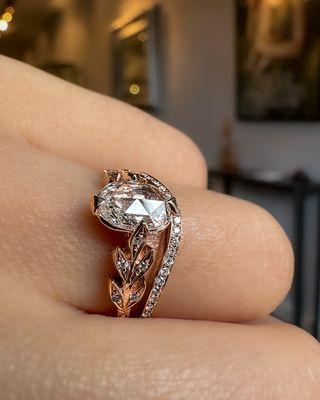 Rose gold engagement ring with a rose cut diamond designed by Catherine Angiel