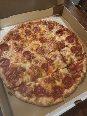 Large pepperoni extra cheese.