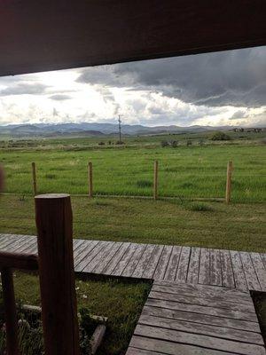 View from the cabin with a storm rolling in.