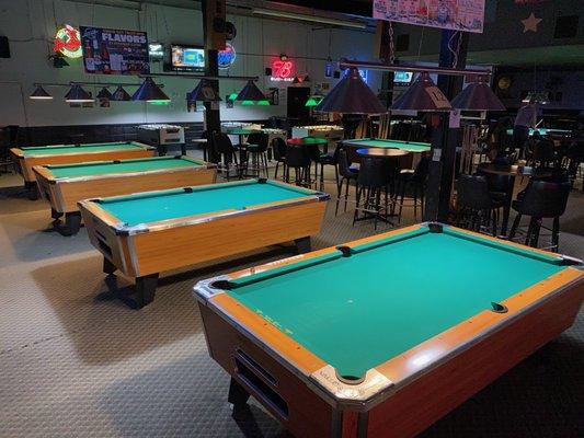 Lots of pool tables