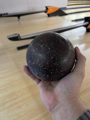 Small duckpin bowling ball no holes fits in palm