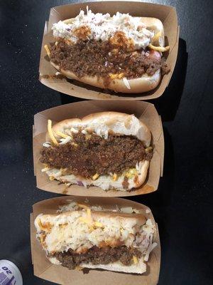 Chili cheese dog , Chili cheese slaw dog, special cheese w kraut