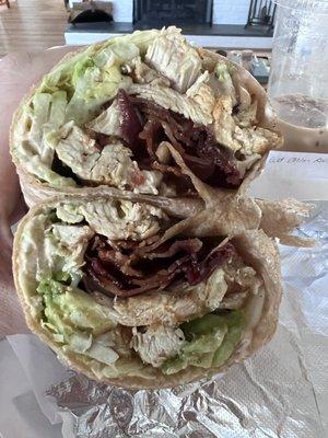 Grilled Chicken on a WW wrap, with lettuce, avocado, mozz, onions and chipotle mayo