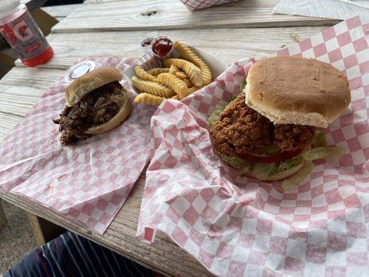 Chicken Pattie Sandwich and BBQ Pull Pork Sandwich