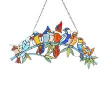 We have lots of stained glass lamps and several panels.  This is our crescent shaped "online networking".