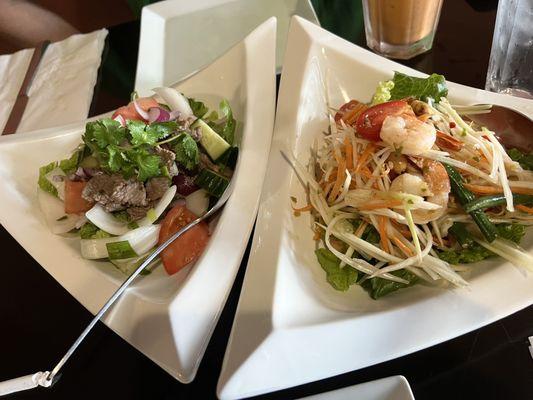 Papaya salad and beef salad