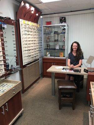 Our dispensary and our helpful optical tech Bridget.