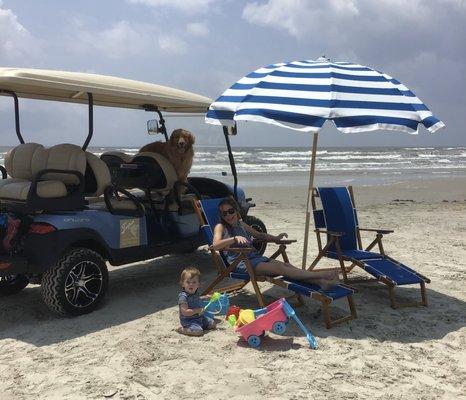 We also rent beach chairs and umbrellas! Even the doggos love the beach carts from Tarpon Carts!