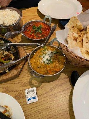 Chicken Tikka Masala Vegetable Coconut Korma Chicken Tandoor Naan Basket