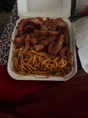 Chow mein and orange chicken ( Combo B)