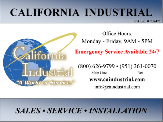 California Industrial provides unmatched sales, service, and installation for all of our clients!