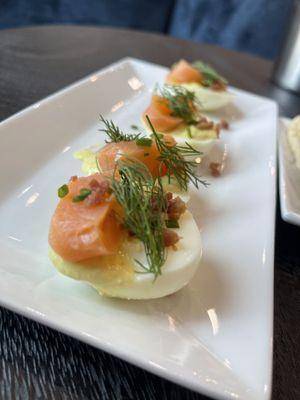 Deviled eggs with smoked salmon