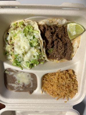 Combo Taco Plate (Pollo and Birria) $13