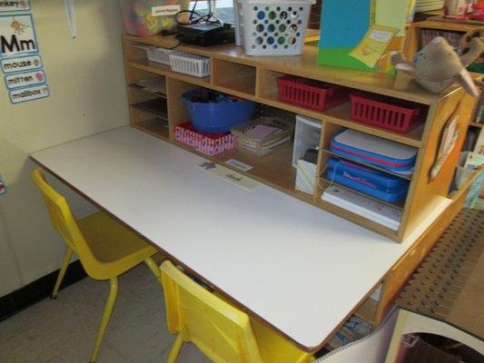 Our kindergarten class has a writing center to help promote early writing skills.